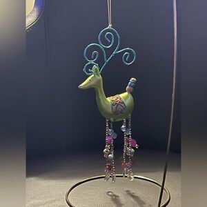 Pier 1 Vintage ReindeerTeal/Green/Purple with Glitter & Dangle Jeweled legs